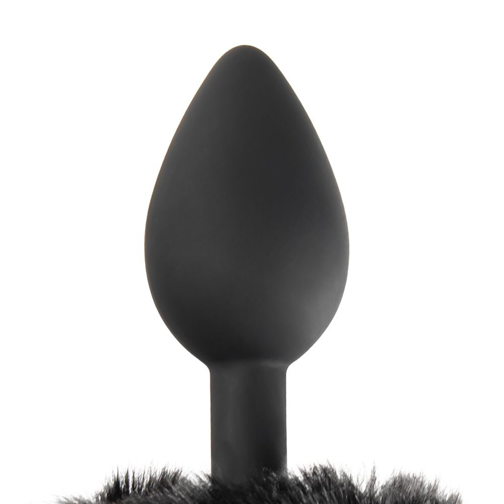 Black Color Silicone Butt Plug with Black Tail