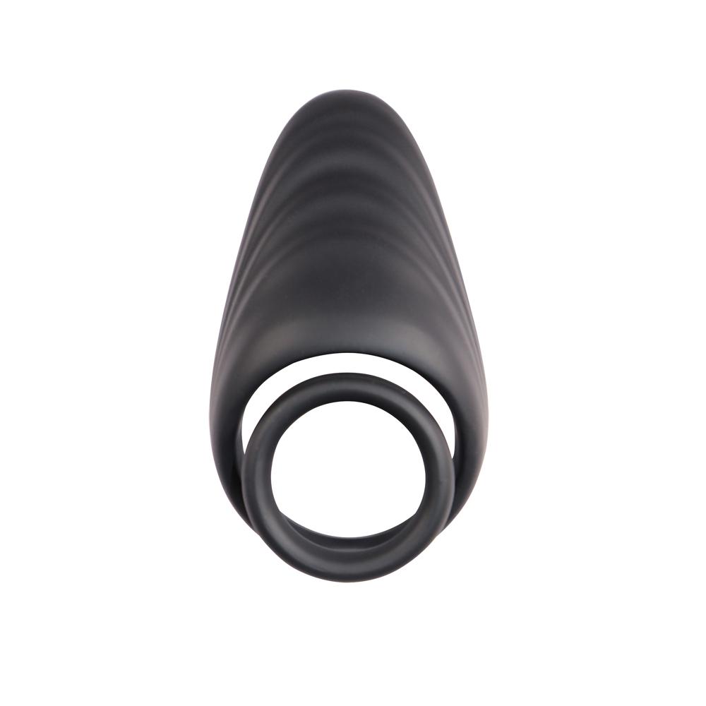 Black Color Silicone Dual Penis Ring with Taint Teaser