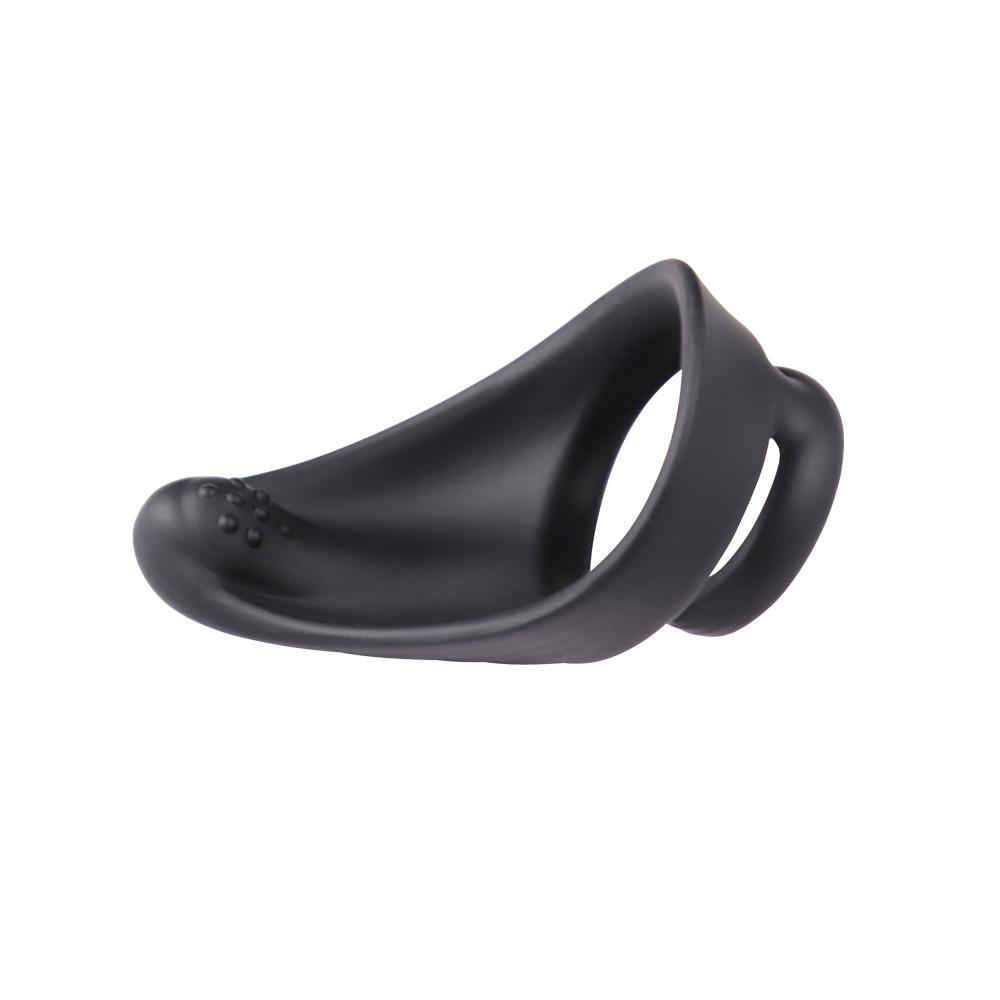 Black Color Silicone Dual Penis Ring with Taint Teaser