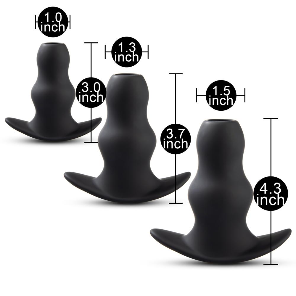 Black Color Silicone Hollow Butt Plug Set ( 3 PCS )