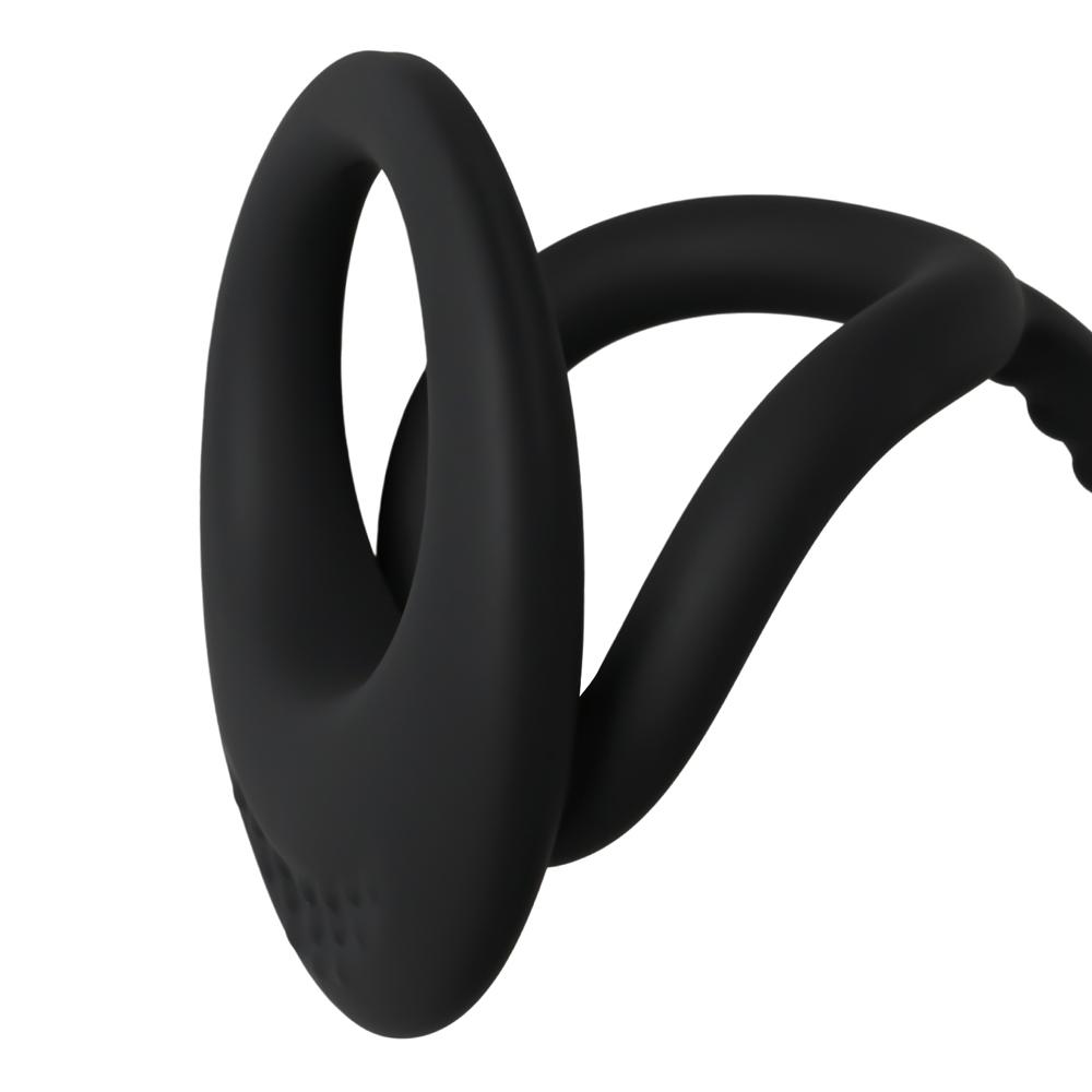 Black Color Silicone Vibrating Butt Plug with 2 Cock Rings