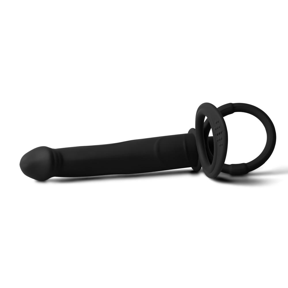 Black Color Silicone Vibrating Dildo with 2 Cock Rings