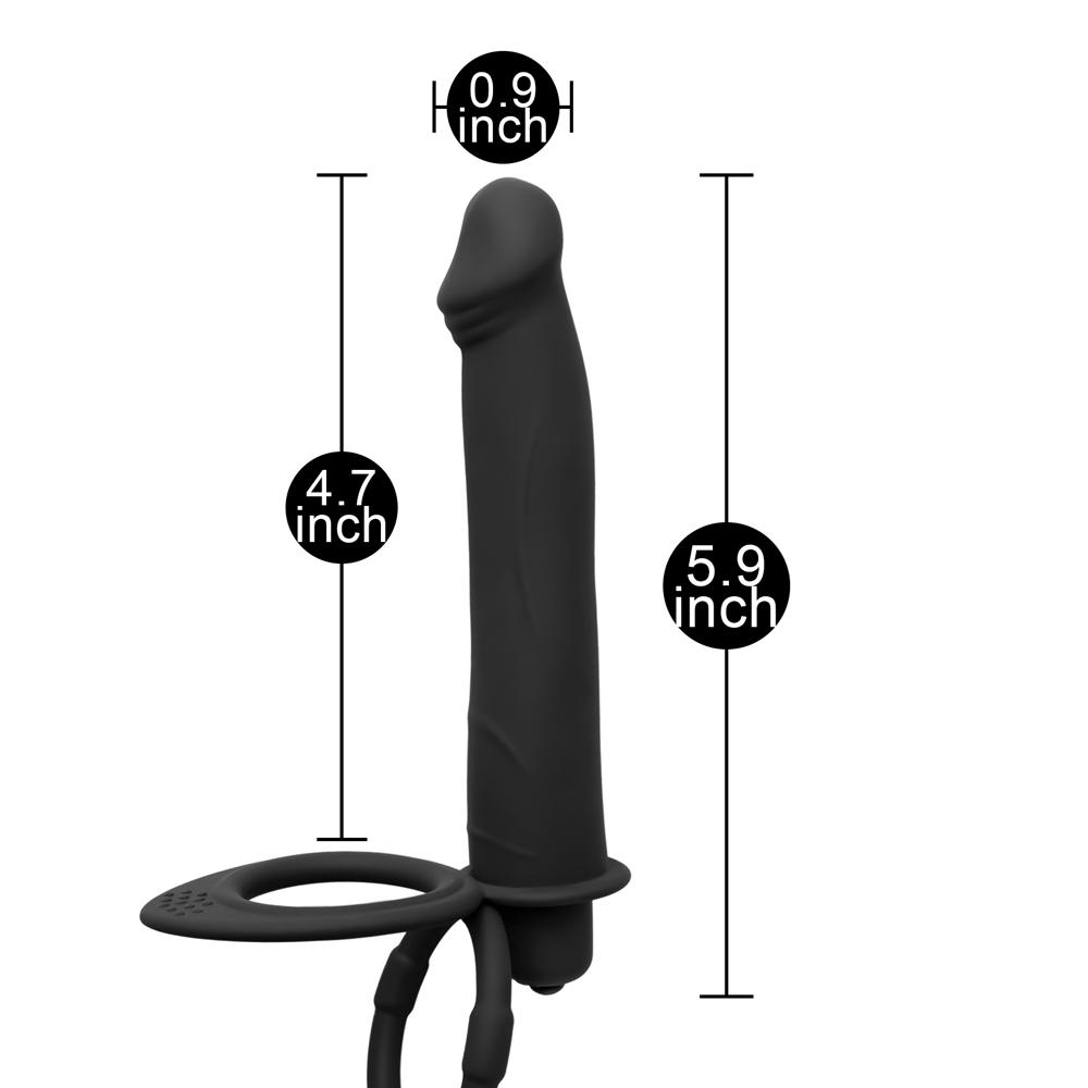 Black Color Silicone Vibrating Dildo with 2 Cock Rings