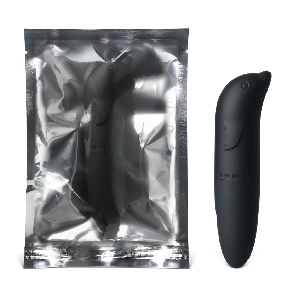 Black Dolphin-Shaped Single-Speed Battery-Operated Vibrating Egg (Foil Bag)