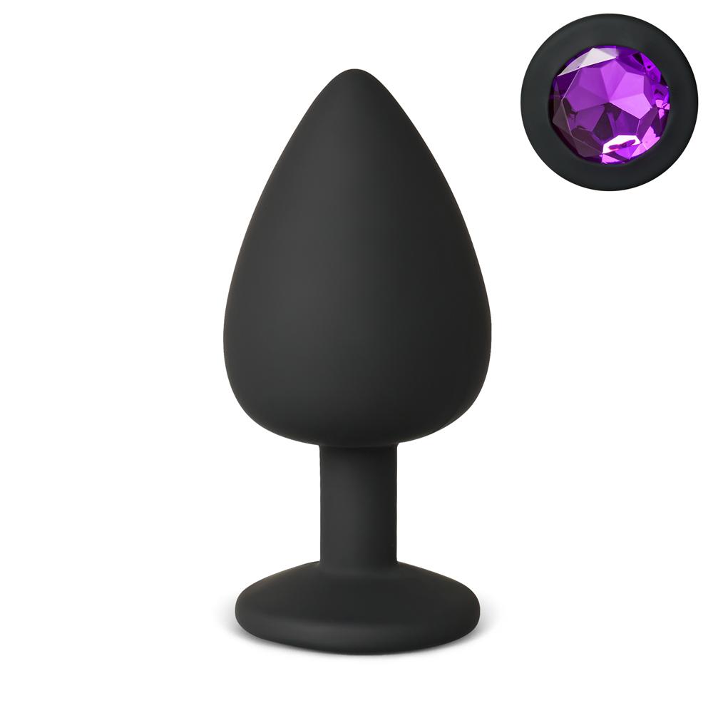 Black Large Size Silicone Anal Plug with Purple Diamond