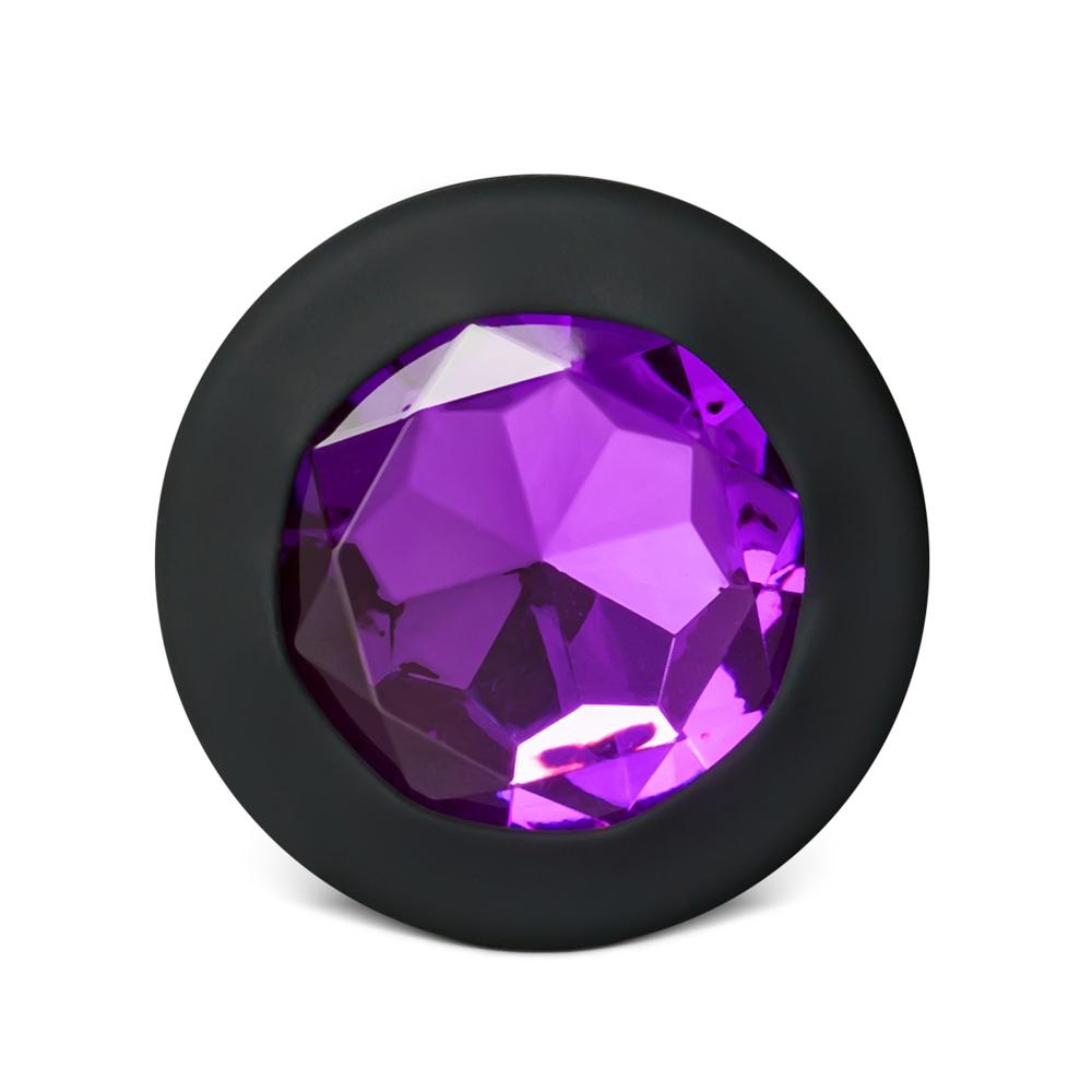 Black Large Size Silicone Anal Plug with Purple Diamond