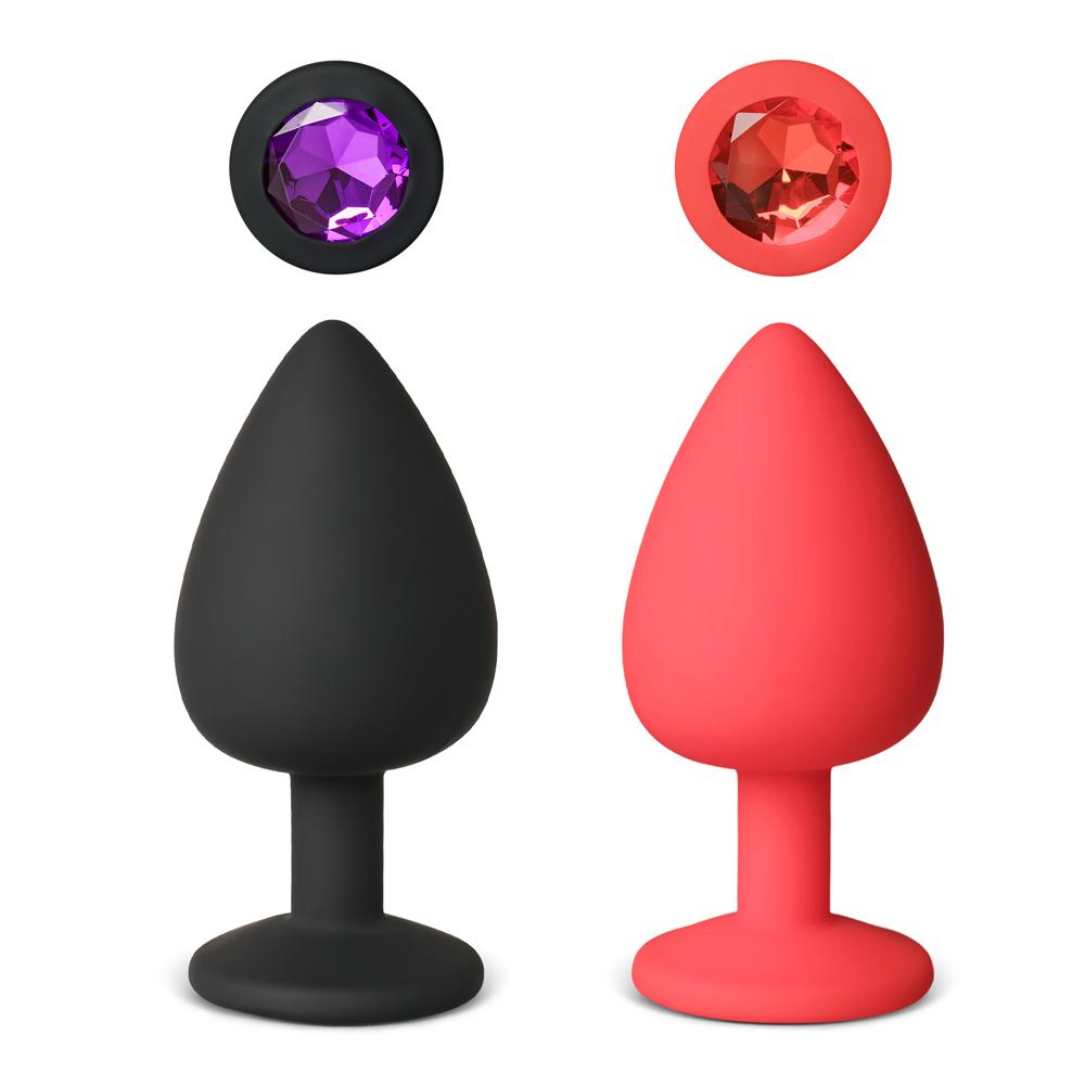 Black Large Size Silicone Anal Plug with Purple Diamond