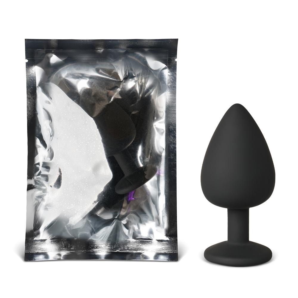 Black Large Size Silicone Anal Plug with Purple Diamond