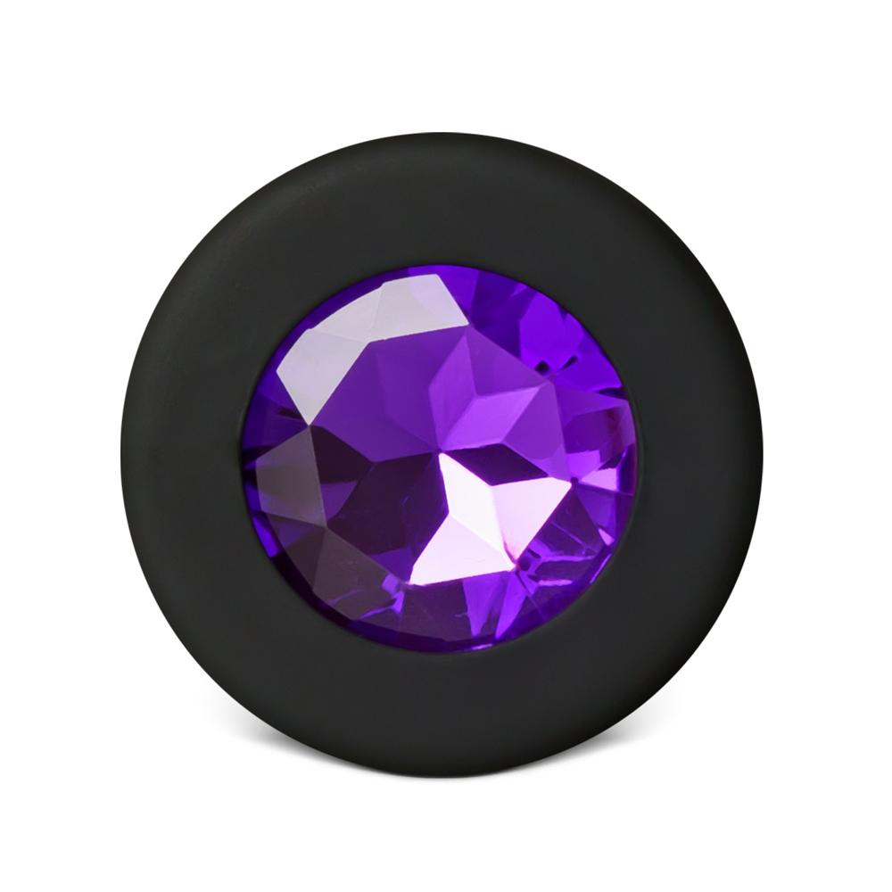 Black Medium Size Silicone Anal Plug with Purple Diamond