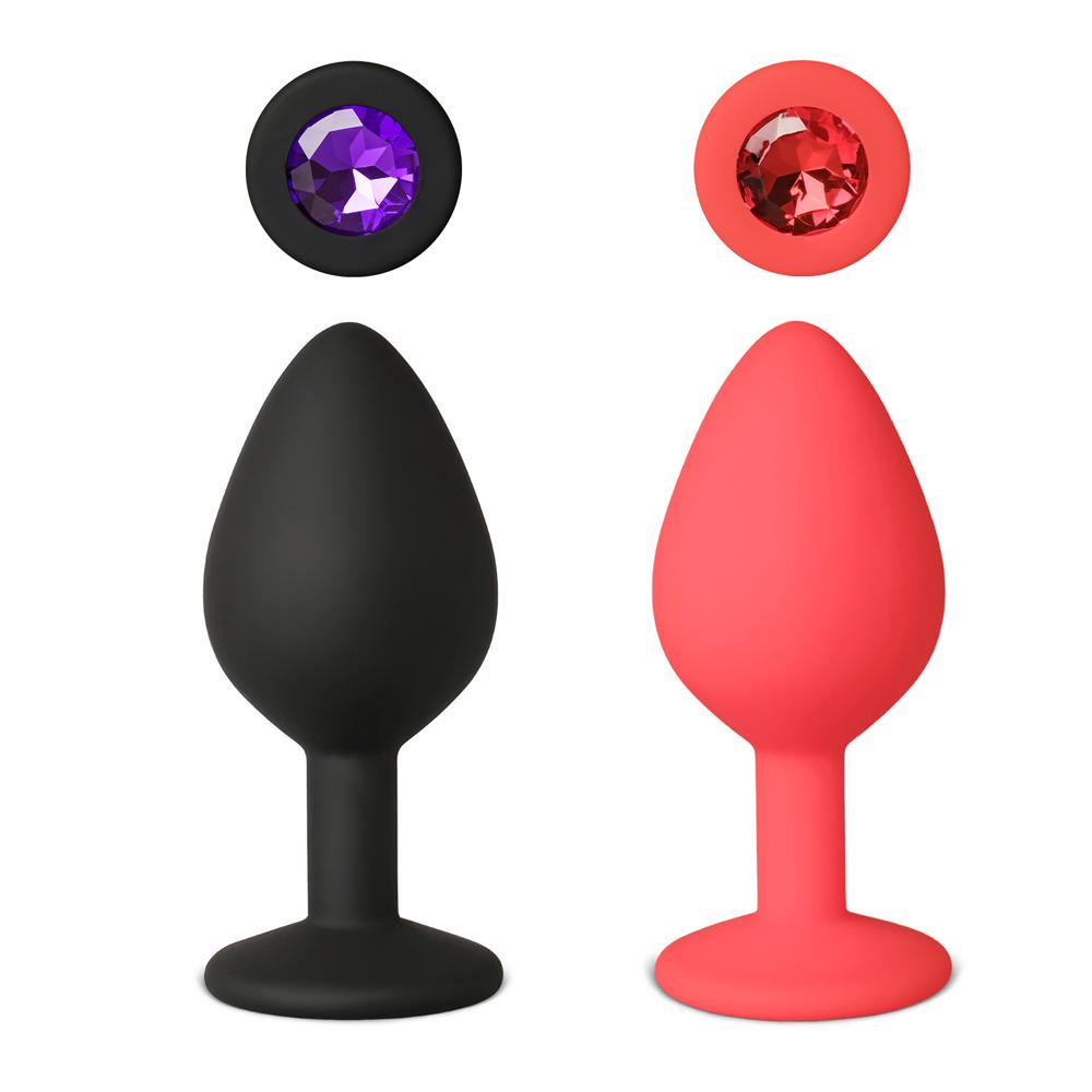 Black Medium Size Silicone Anal Plug with Purple Diamond