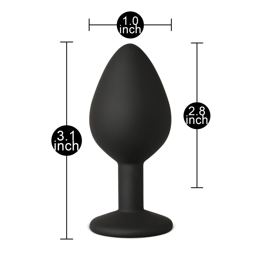 Black Medium Size Silicone Anal Plug with Purple Diamond