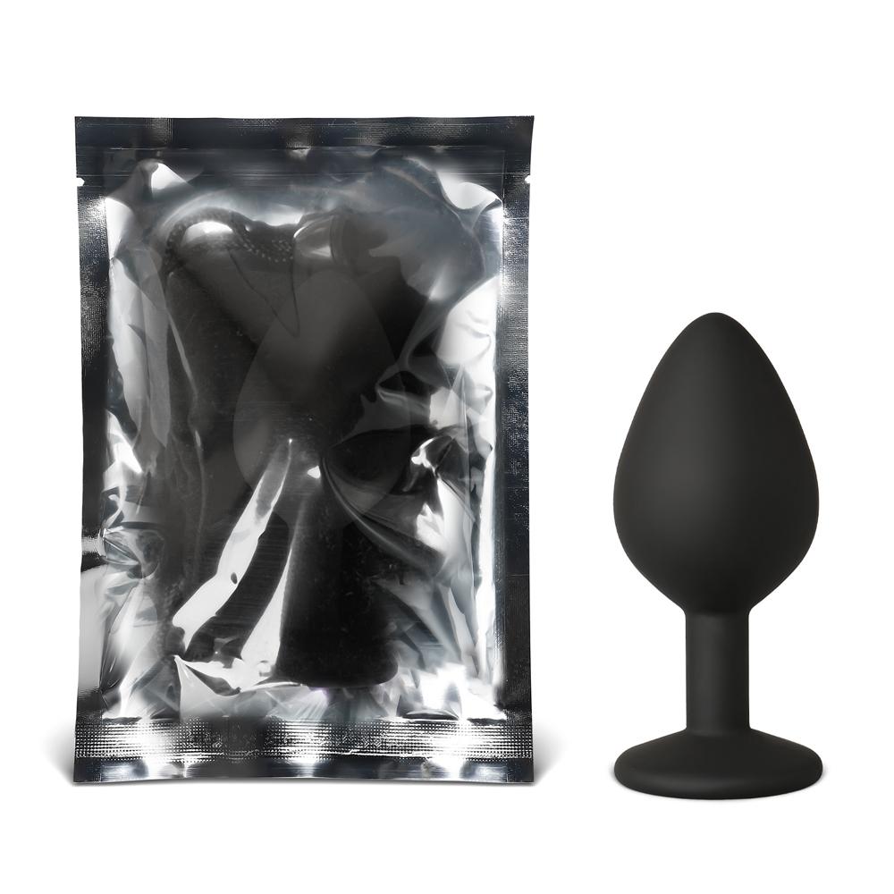 Black Medium Size Silicone Anal Plug with Purple Diamond