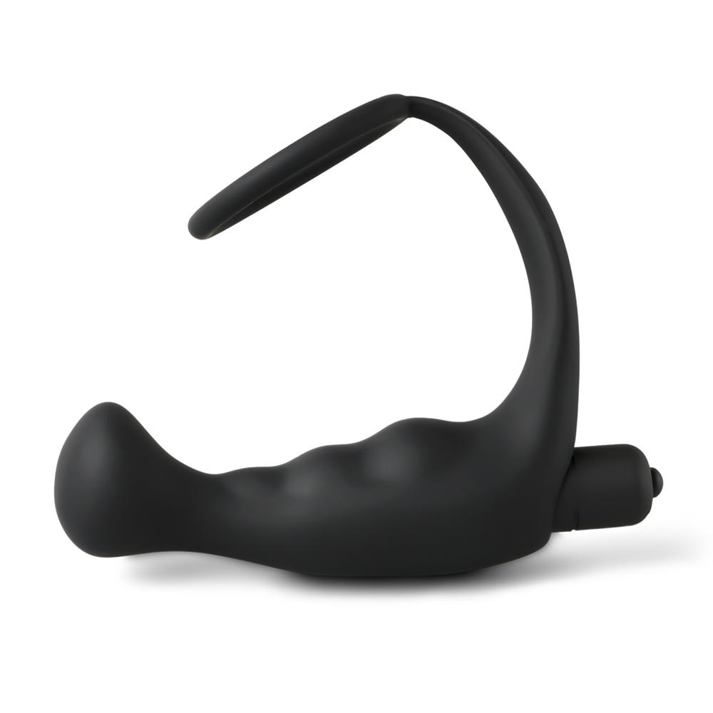 Black Silicone Anal Plug Vibrator with Ring