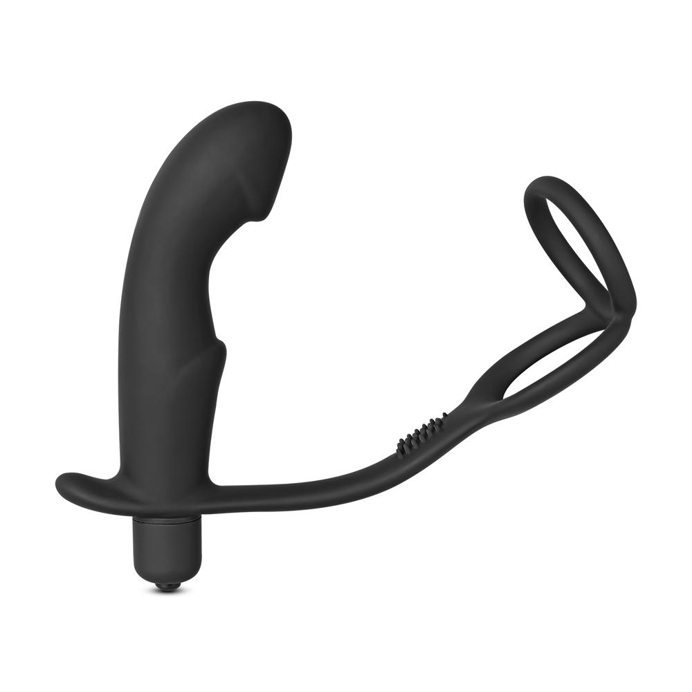 Black Silicone Anal Vibrator with 2 Rings