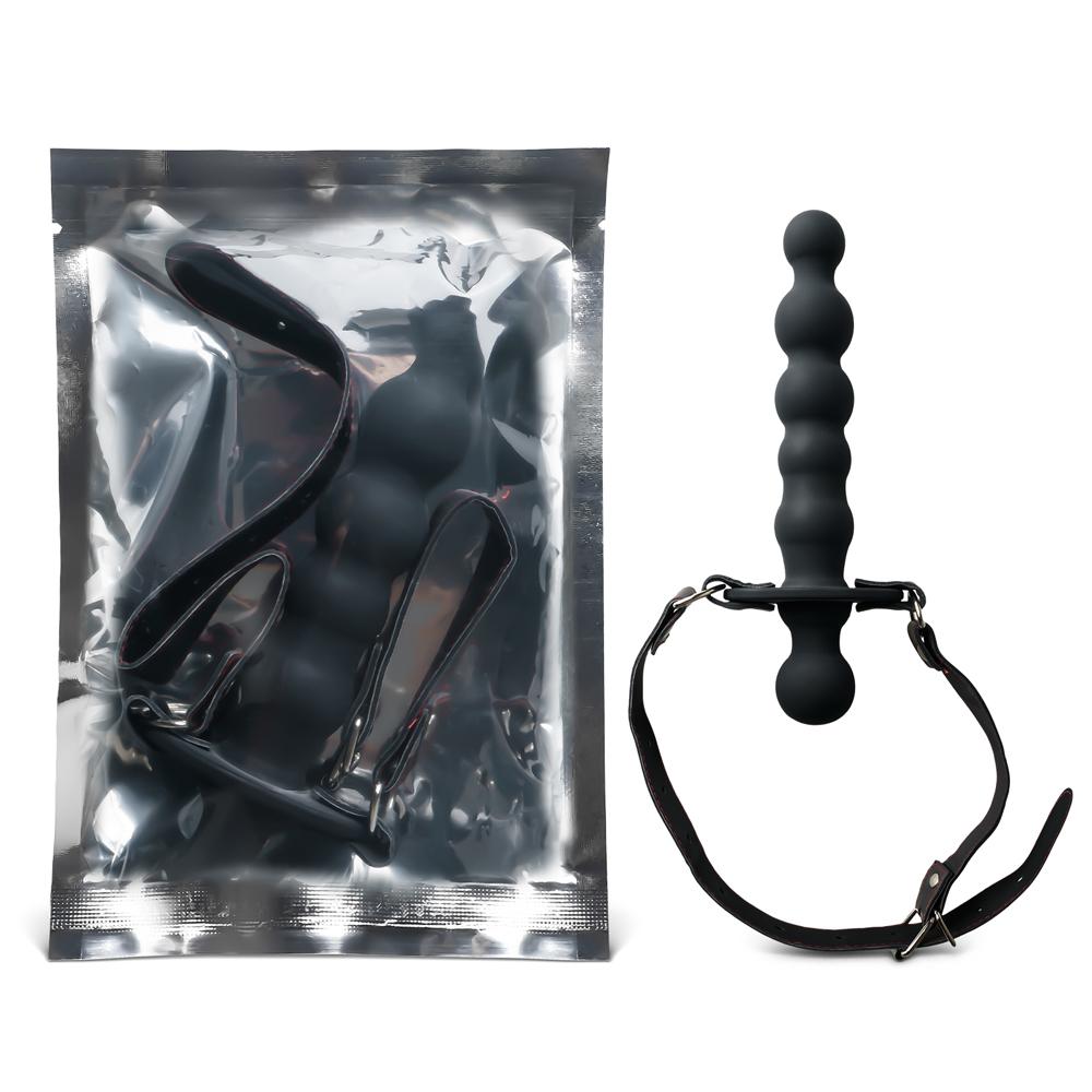 Black Silicone Ball Gag with 14.5 CM Beads