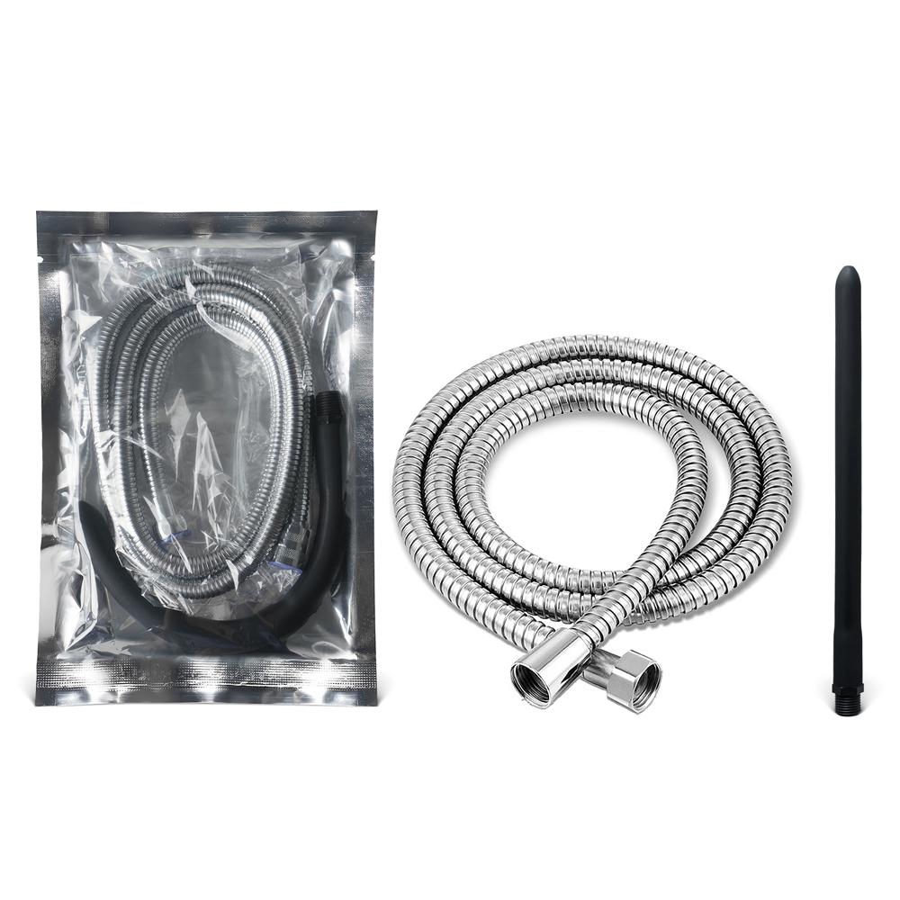 Black Silicone Shower Enema Kit with 33cm Interchangeable Nozzle and 150cm Hose