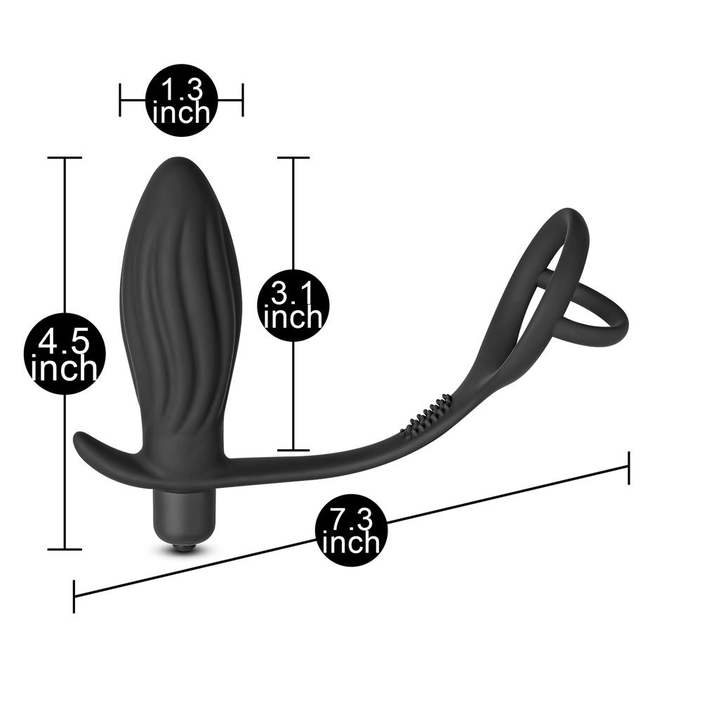 Black Silicone Vibrating Anal Plug with Ring