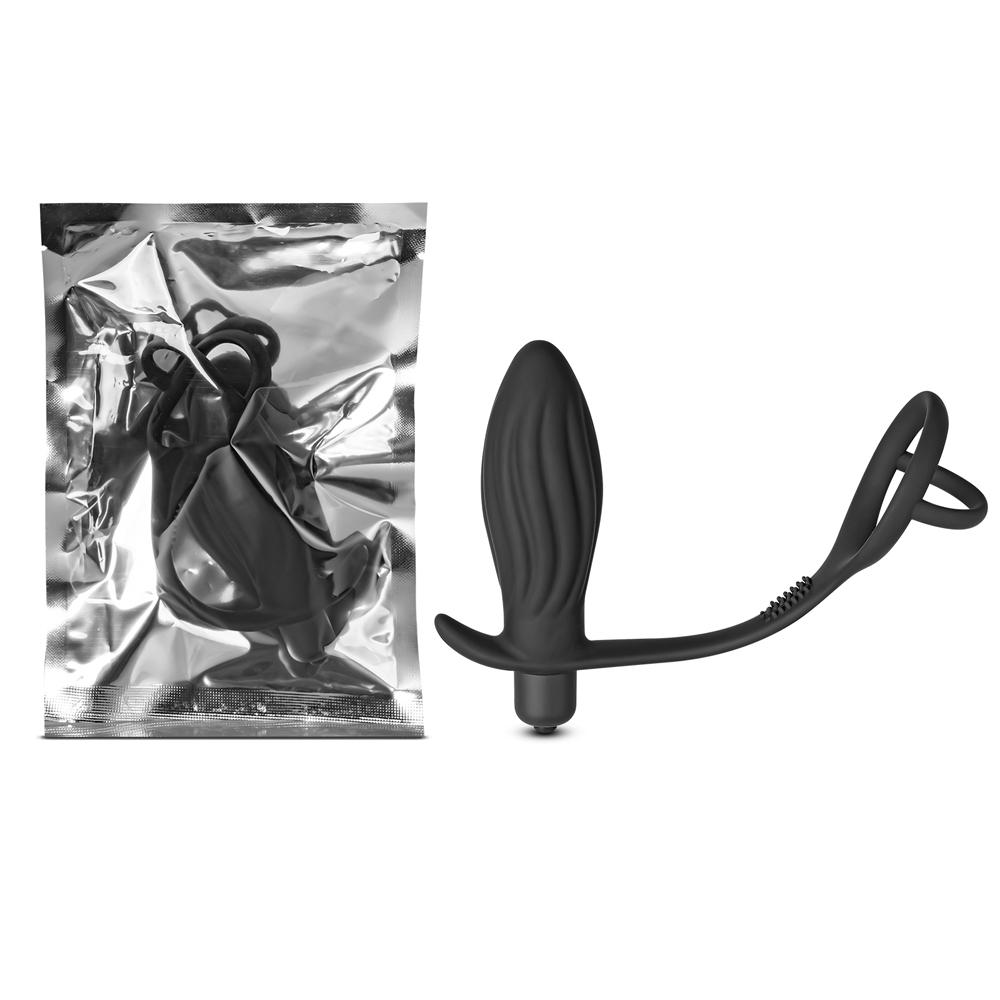 Black Silicone Vibrating Anal Plug with Ring