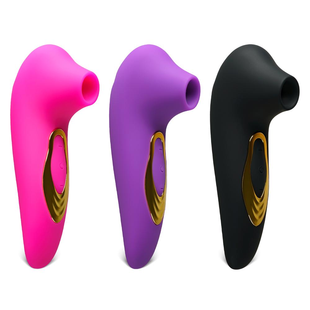 Black Sucking Massager with Plated Accent - 5-Speed, Medical Grade Silicone, Waterproof, Rechargeable