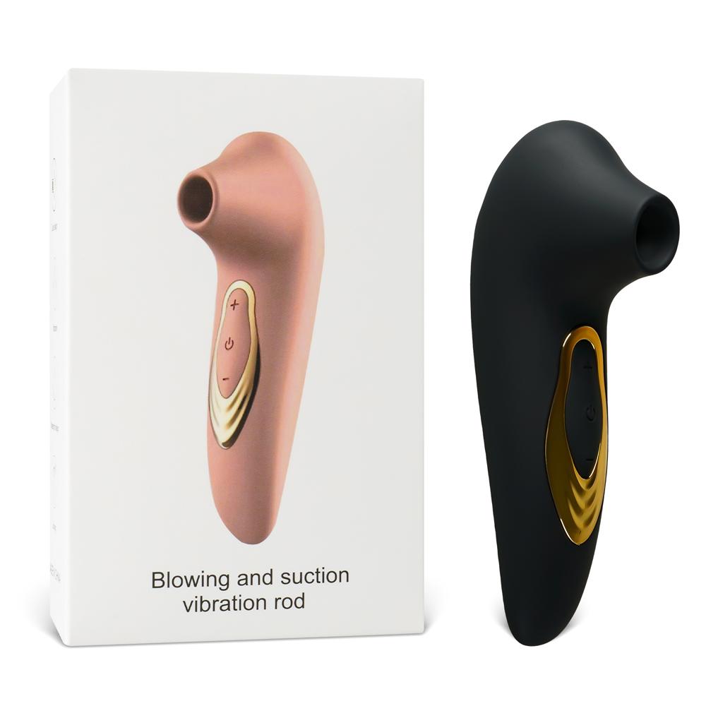 Black Sucking Massager with Plated Accent - 5-Speed, Medical Grade Silicone, Waterproof, Rechargeable