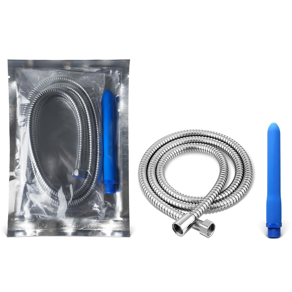 Blue Silicone Shower Enema Kit with Interchangeable Nozzle and 150cm Hose