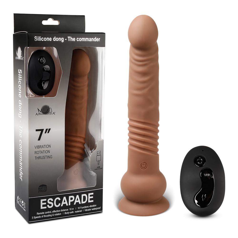 Brown Color 10 Functions Remote Control Silicone Rechargeable Vibrating and Thrusting Dildo