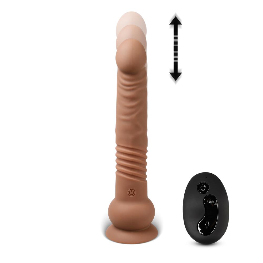 Brown Color 10 Functions Remote Control Silicone Rechargeable Vibrating and Thrusting Dildo