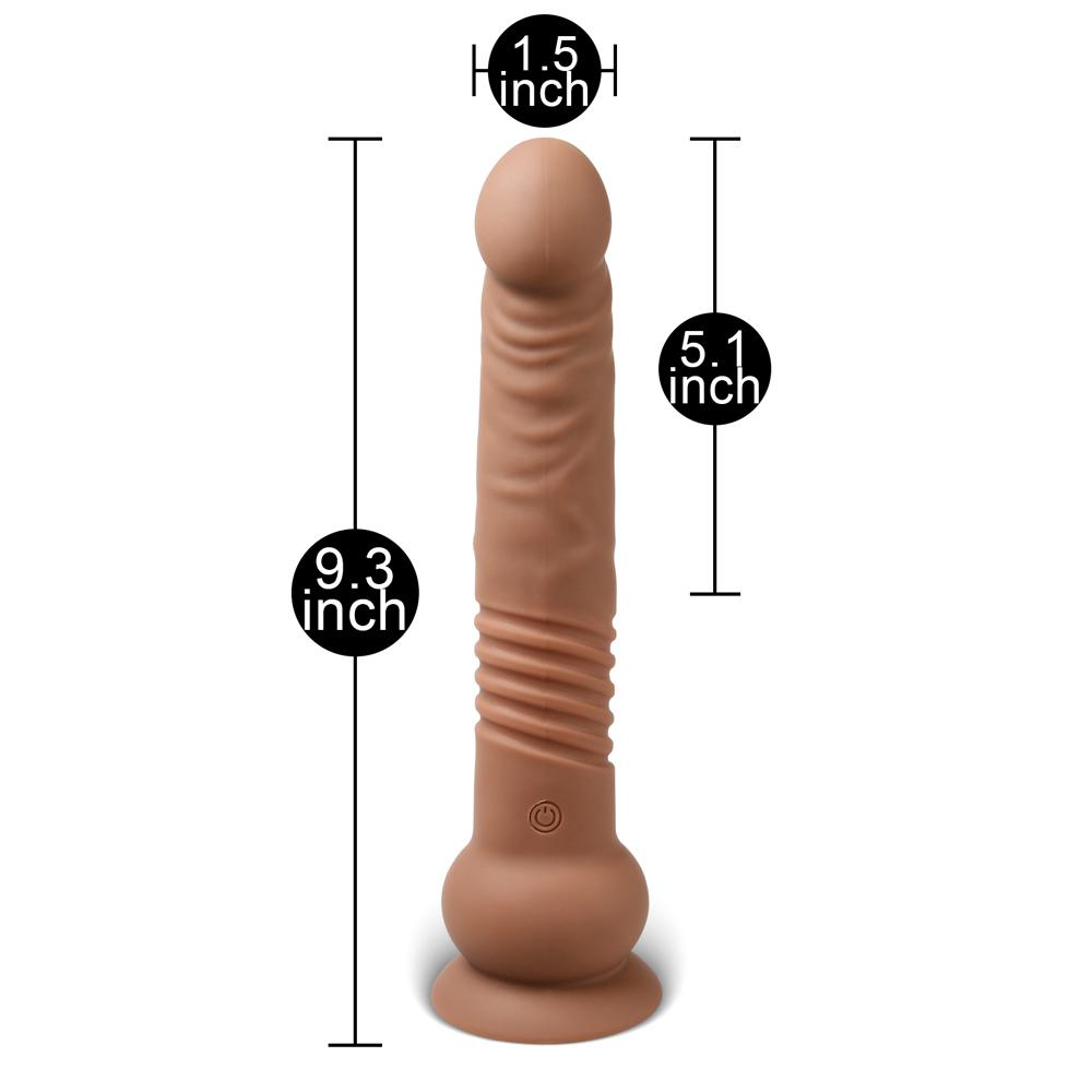 Brown Color 10 Functions Remote Control Silicone Rechargeable Vibrating and Thrusting Dildo