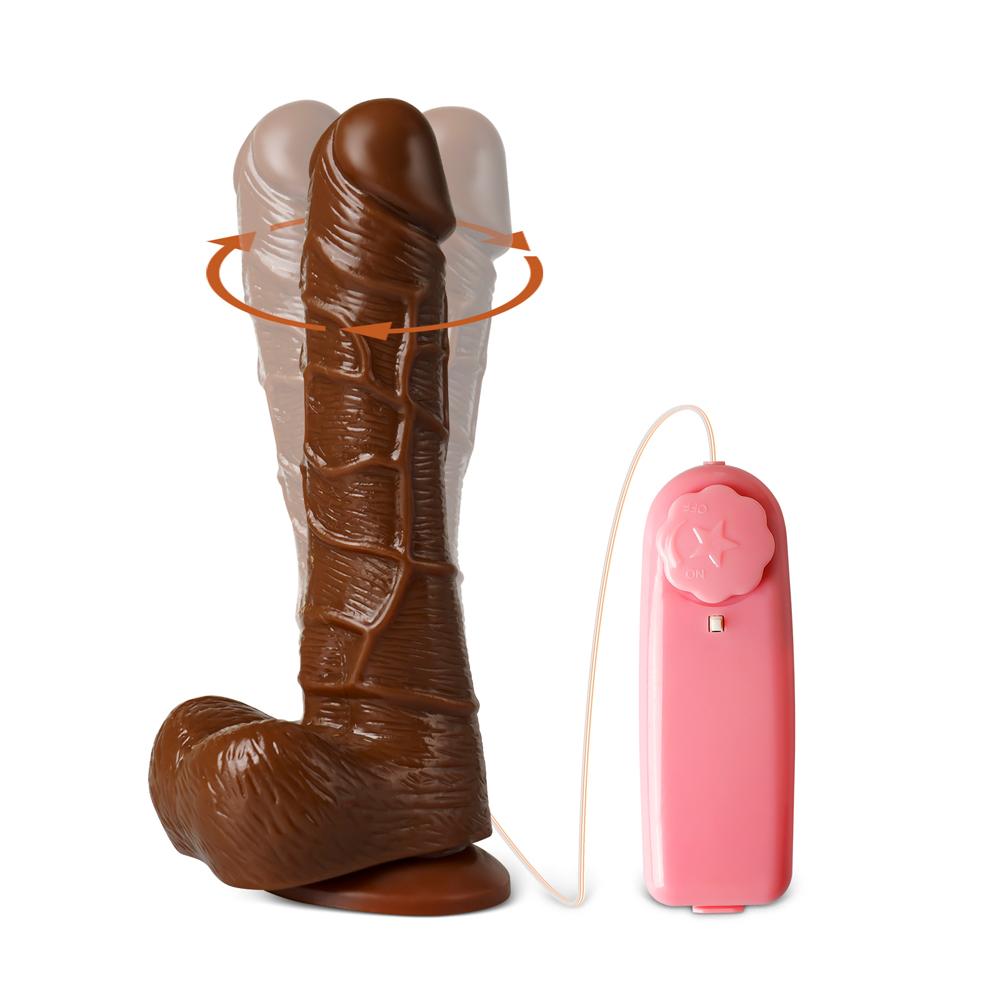 Brown Color Multi-Speed Vibrating and Rotating Realistic Dildo with Suction Cup