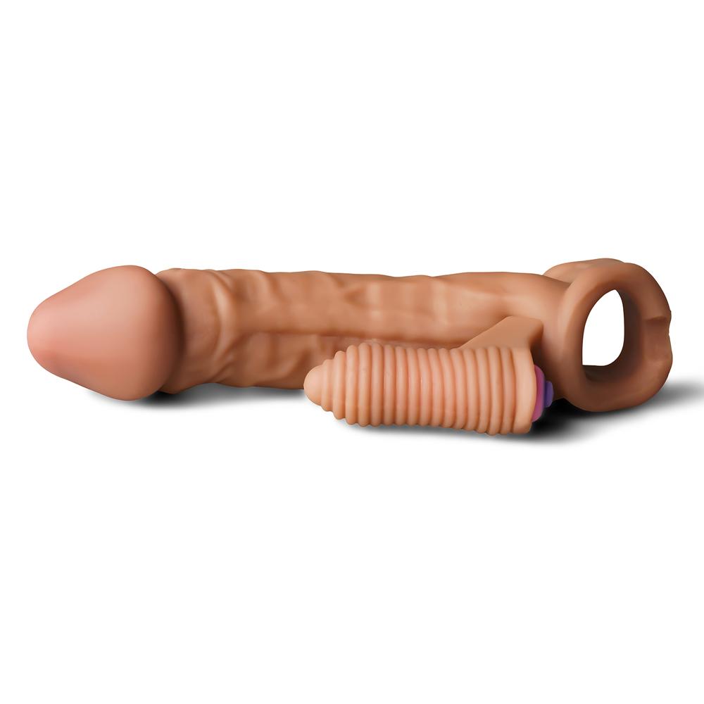 Brown Vibrating Penis Sleeve IV - Single-Speed, TPE, 7.88