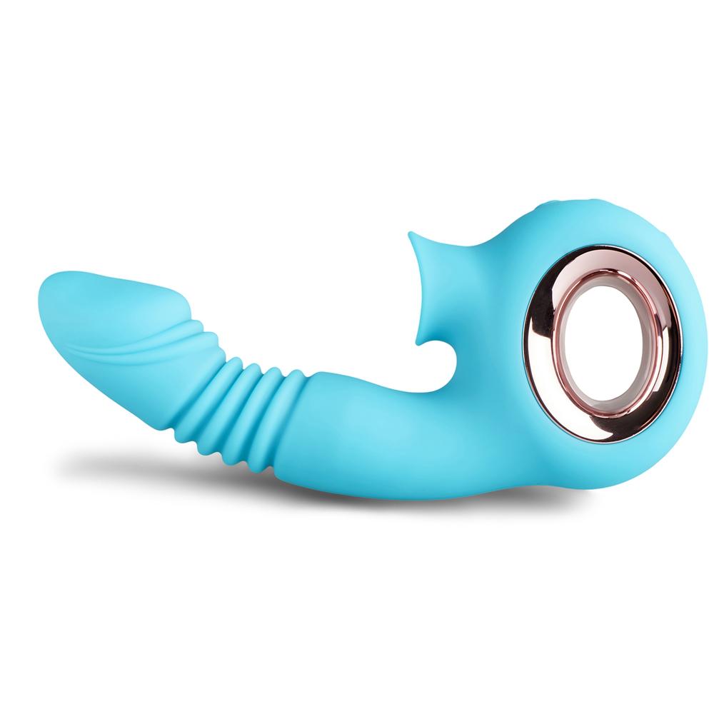 Cyan Color 12-Speed Rechargeable Silicone Thrusting & Sucking Vibrator