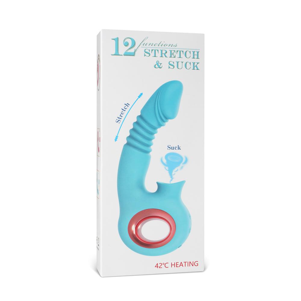 Cyan Color 12-Speed Rechargeable Silicone Thrusting & Sucking Vibrator