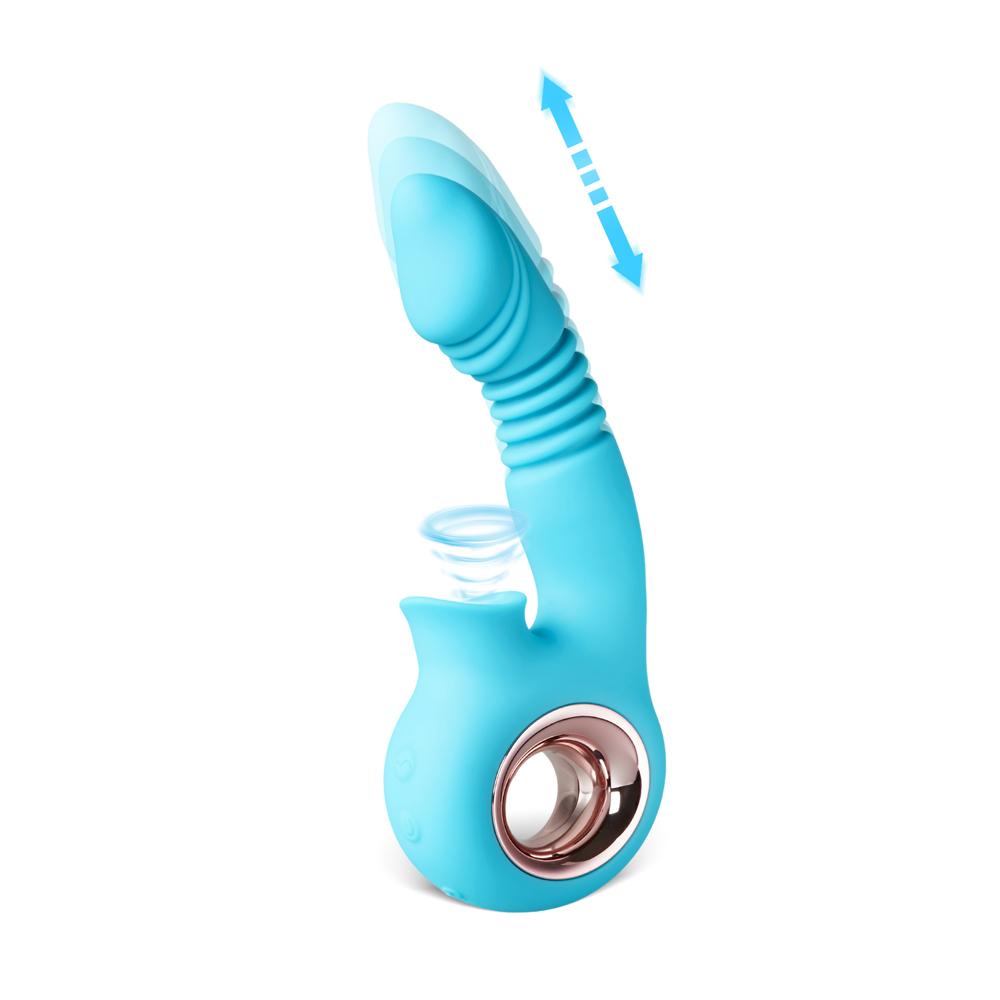 Cyan Color 12-Speed Rechargeable Silicone Thrusting & Sucking Vibrator