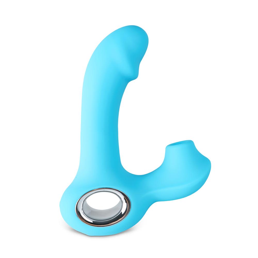 Cyan Color 12-Speed Rechargeable Silicone Vibrator with Sucking Function