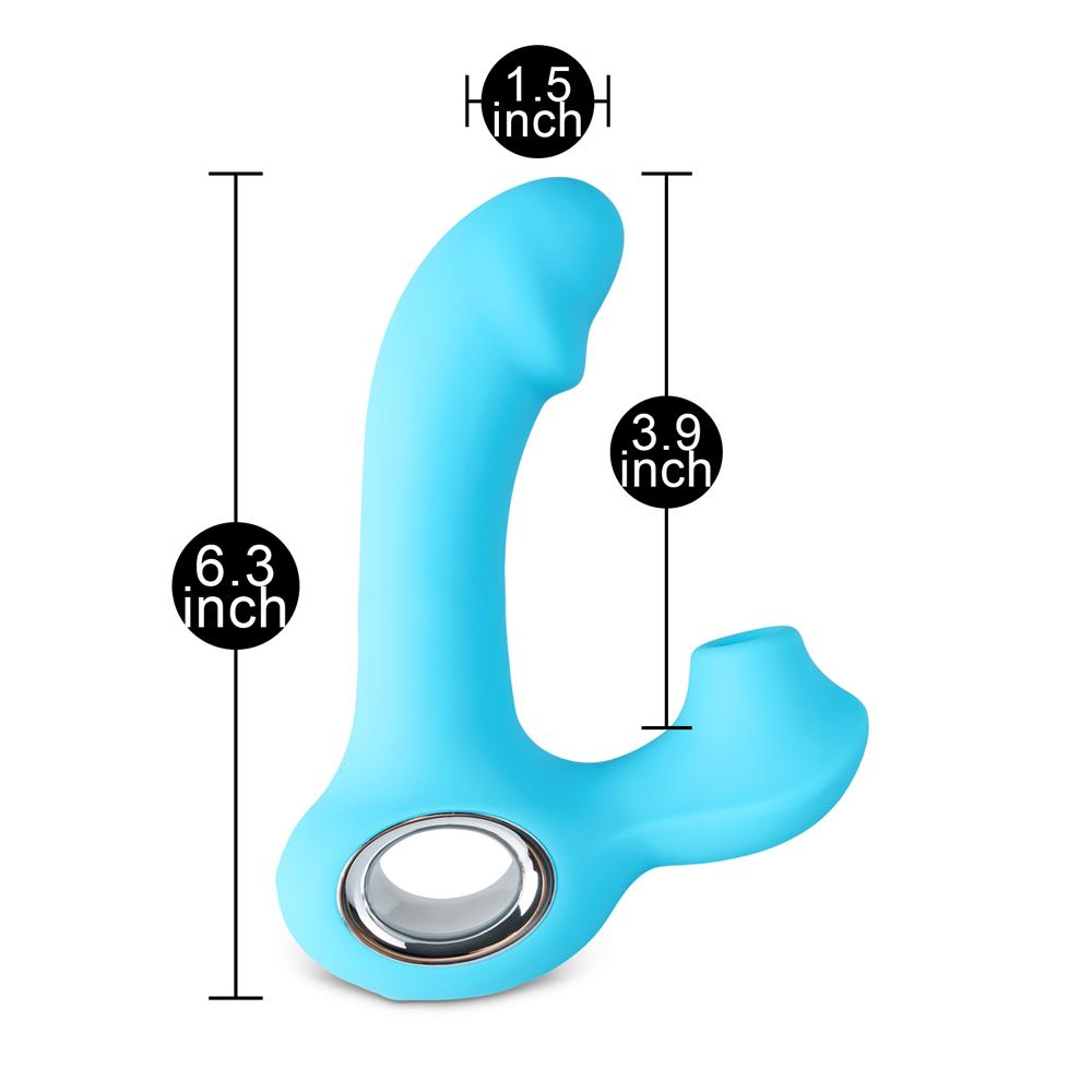 Cyan Color 12-Speed Rechargeable Silicone Vibrator with Sucking Function