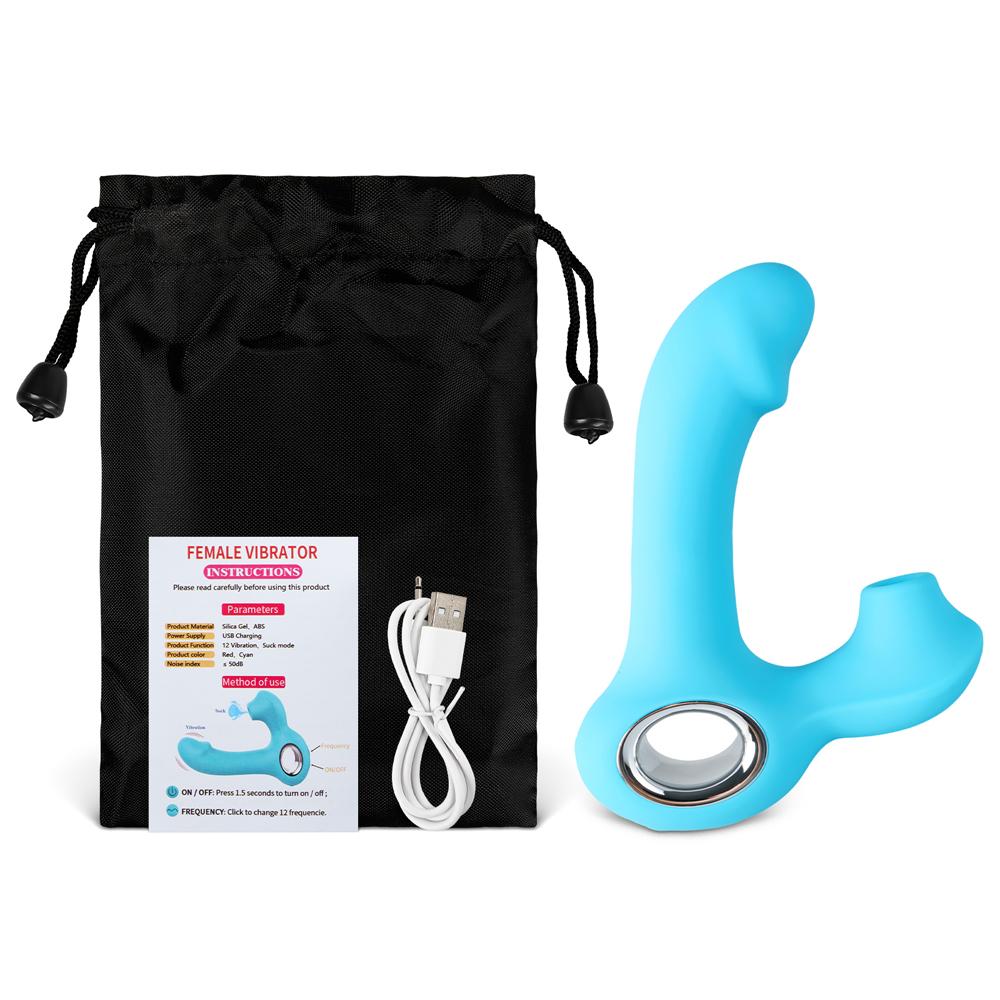 Cyan Color 12-Speed Rechargeable Silicone Vibrator with Sucking Function