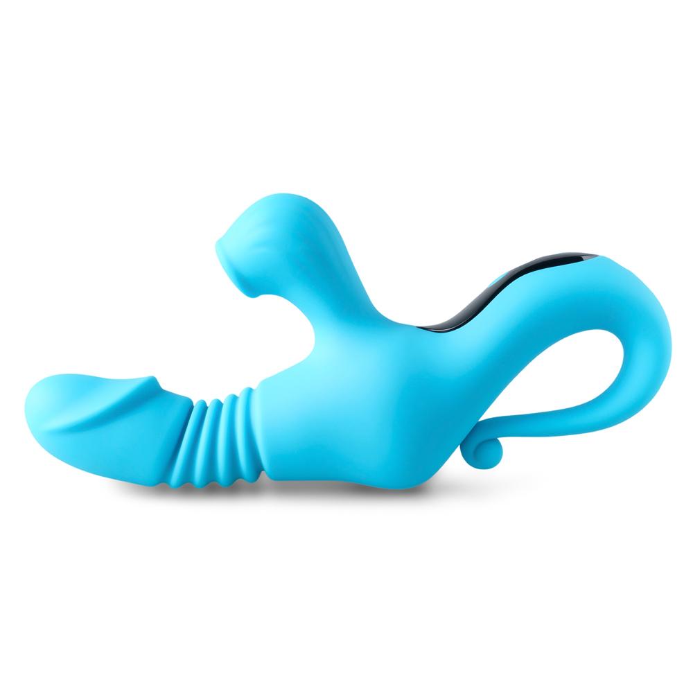 Cyan Color 9-Speed Silicone Thrusting, Sucking & Heating Vibrator