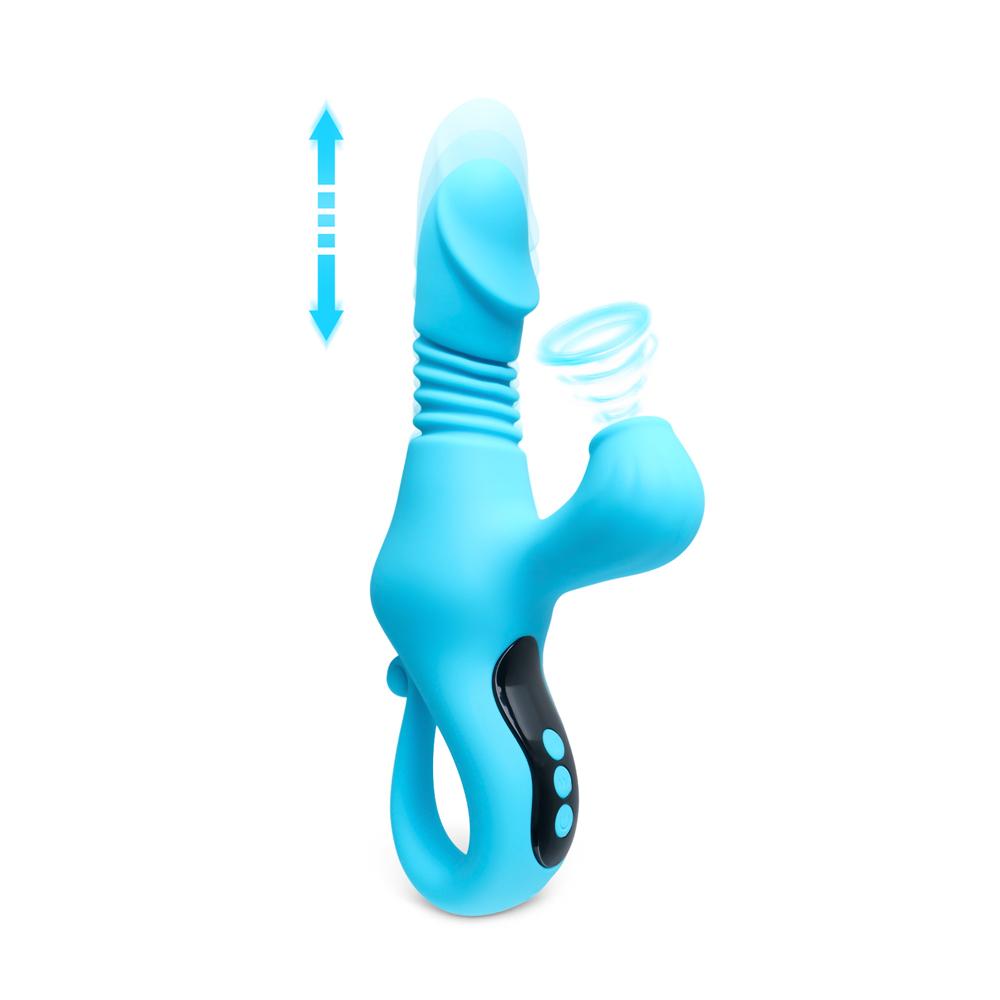 Cyan Color 9-Speed Silicone Thrusting, Sucking & Heating Vibrator