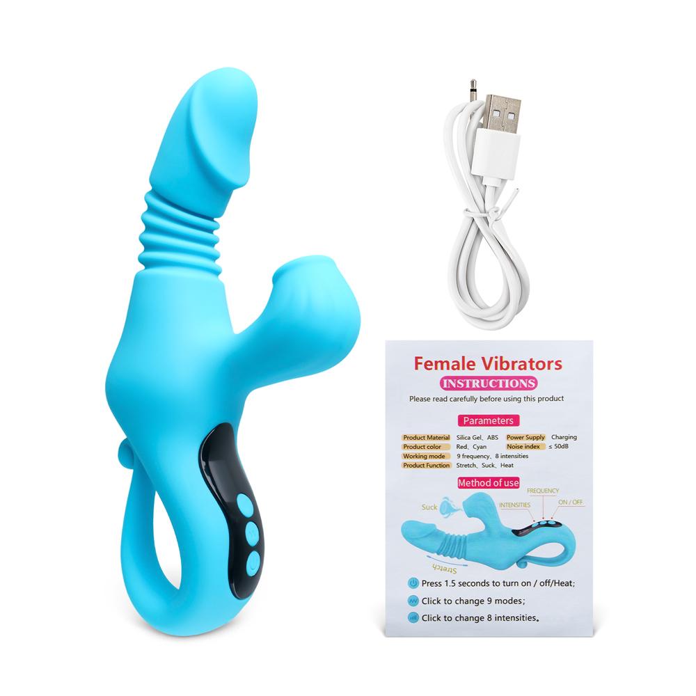 Cyan Color 9-Speed Silicone Thrusting, Sucking & Heating Vibrator