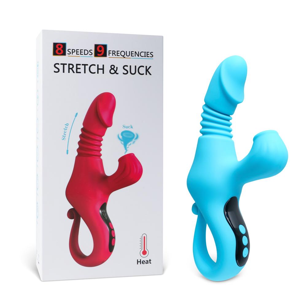 Cyan Color 9-Speed Silicone Thrusting, Sucking & Heating Vibrator