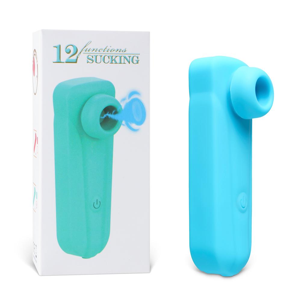 Cyan Sucking Massager with 12-Speed, Medical Grade Silicone, Waterproof, Plug-In Rechargeable