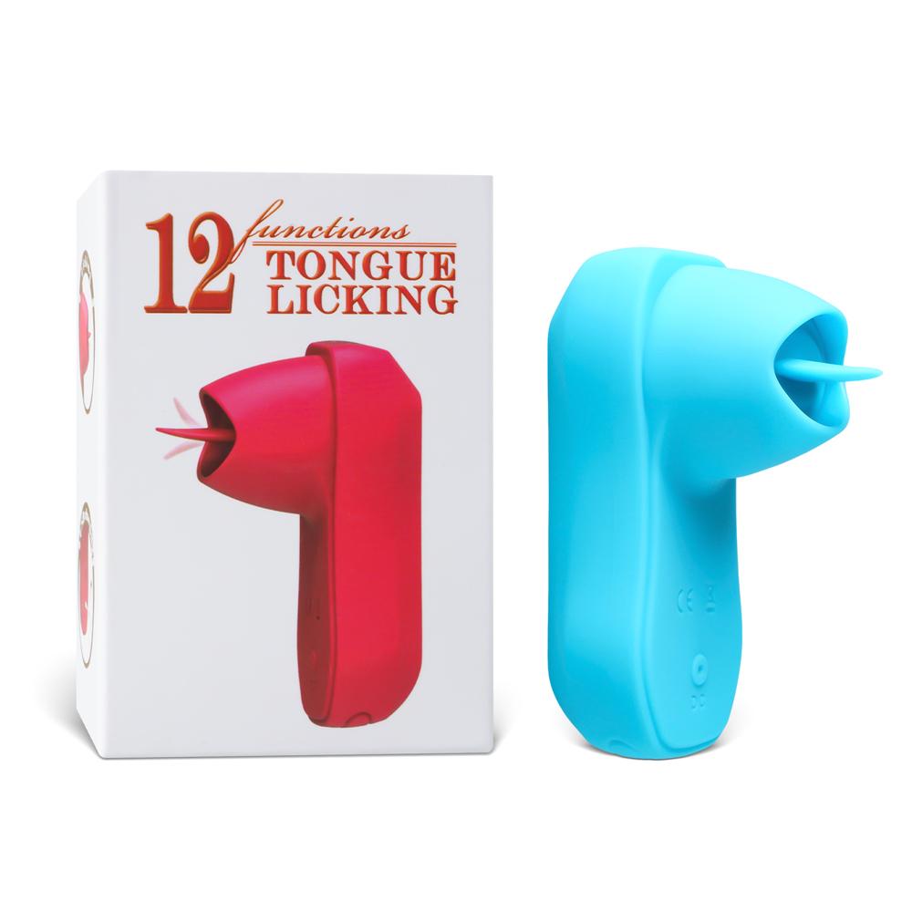 Cyan Tongue-Licking Massager with 12-Speed, Medical Grade Silicone, Waterproof, Plug-In Rechargeable