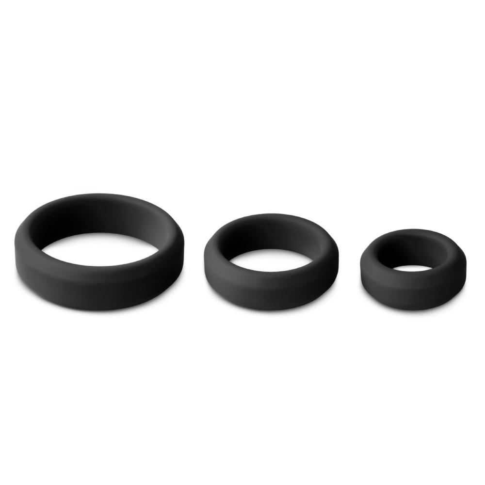 Enhanced Black Color Silicone Triple Cock Ring Set