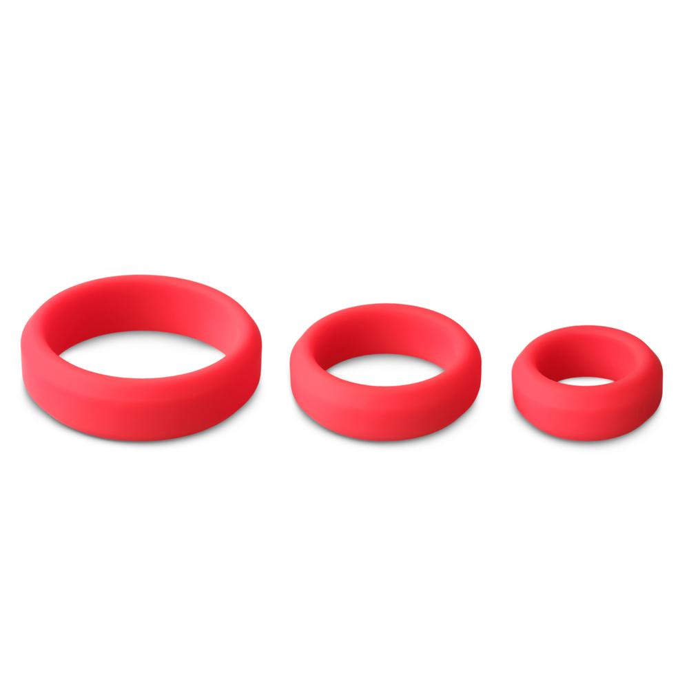 Enhanced Red Color Silicone Triple Cock Ring Set