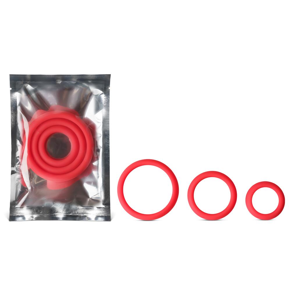 Enhanced Red Color Silicone Triple Cock Ring Set