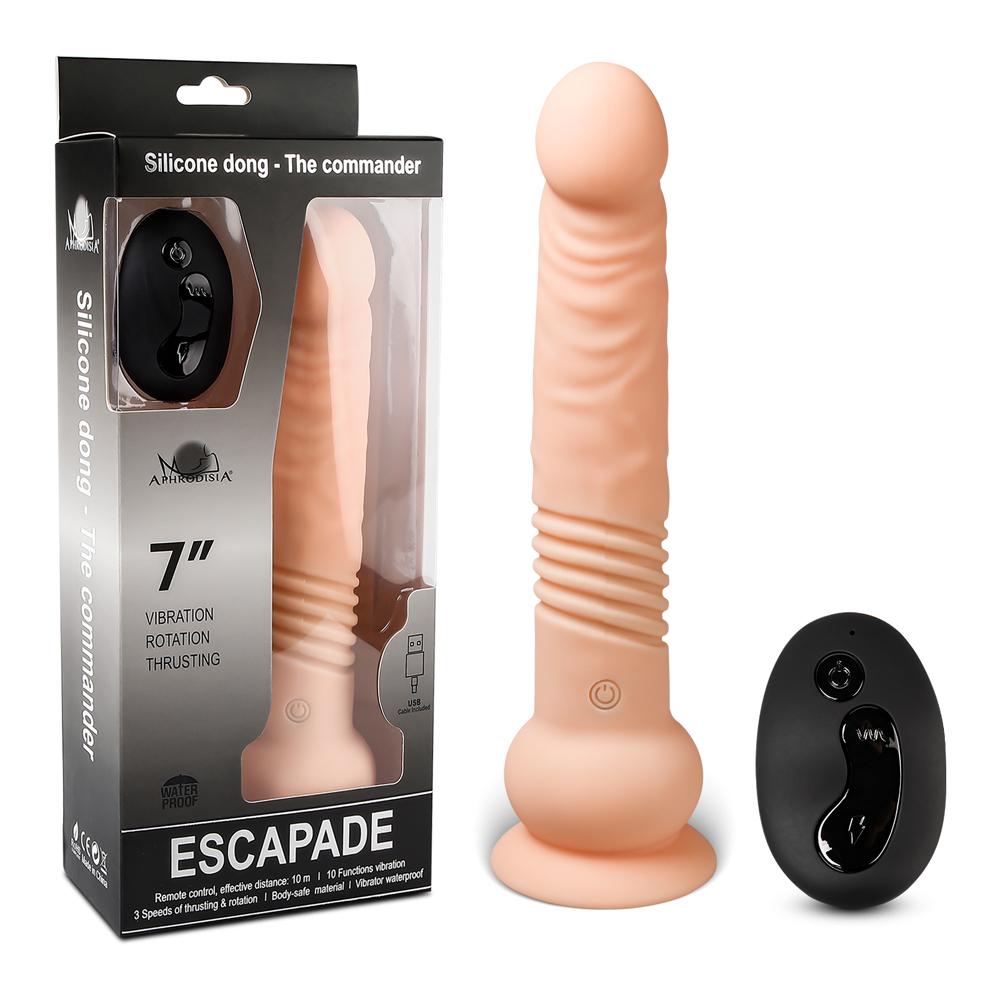 Flesh Color 10 Functions Remote Control Silicone Rechargeable Vibrating and Thrusting Dildo