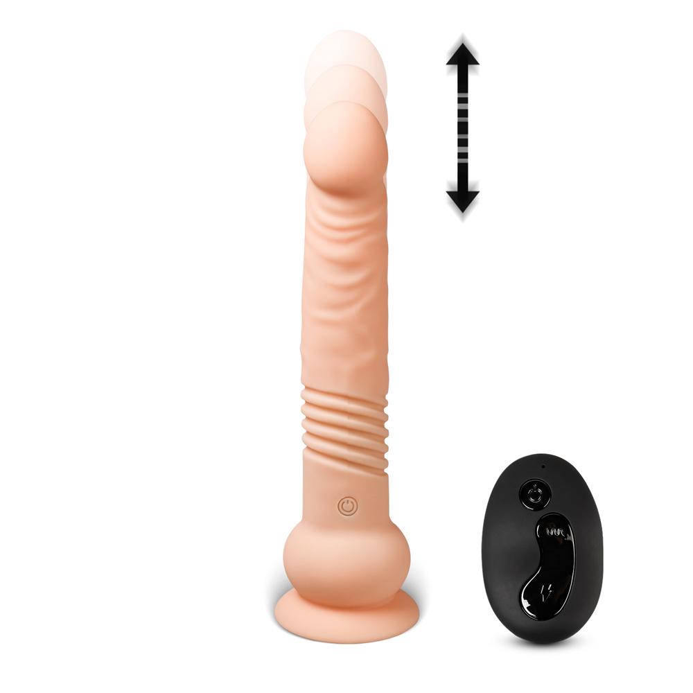 Flesh Color 10 Functions Remote Control Silicone Rechargeable Vibrating and Thrusting Dildo