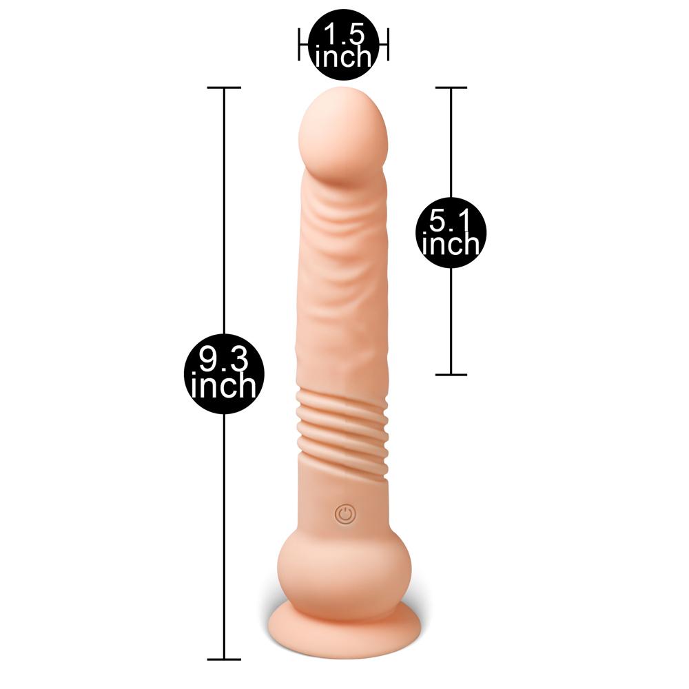 Flesh Color 10 Functions Remote Control Silicone Rechargeable Vibrating and Thrusting Dildo