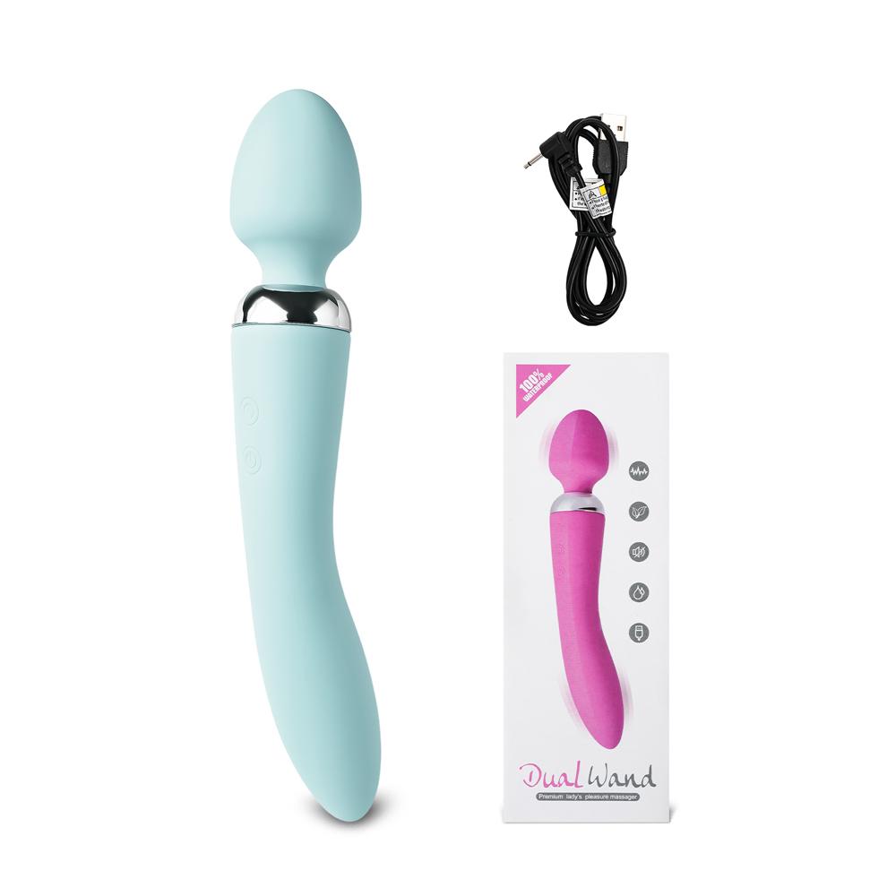 Green Color 10-Speed Dual Vibrators Rechargeable Wand Massager (USB Recharging)