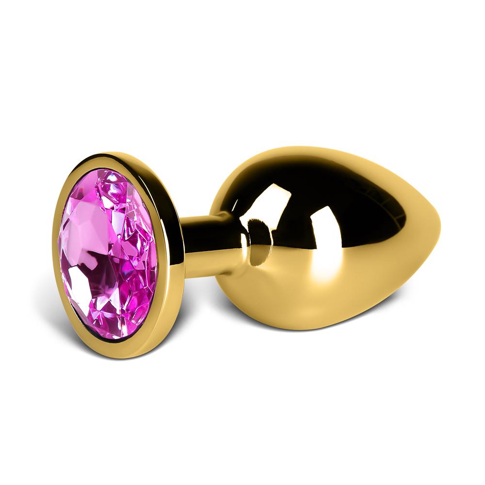 Large Golden Metallic Anal Plug with Purple Diamond